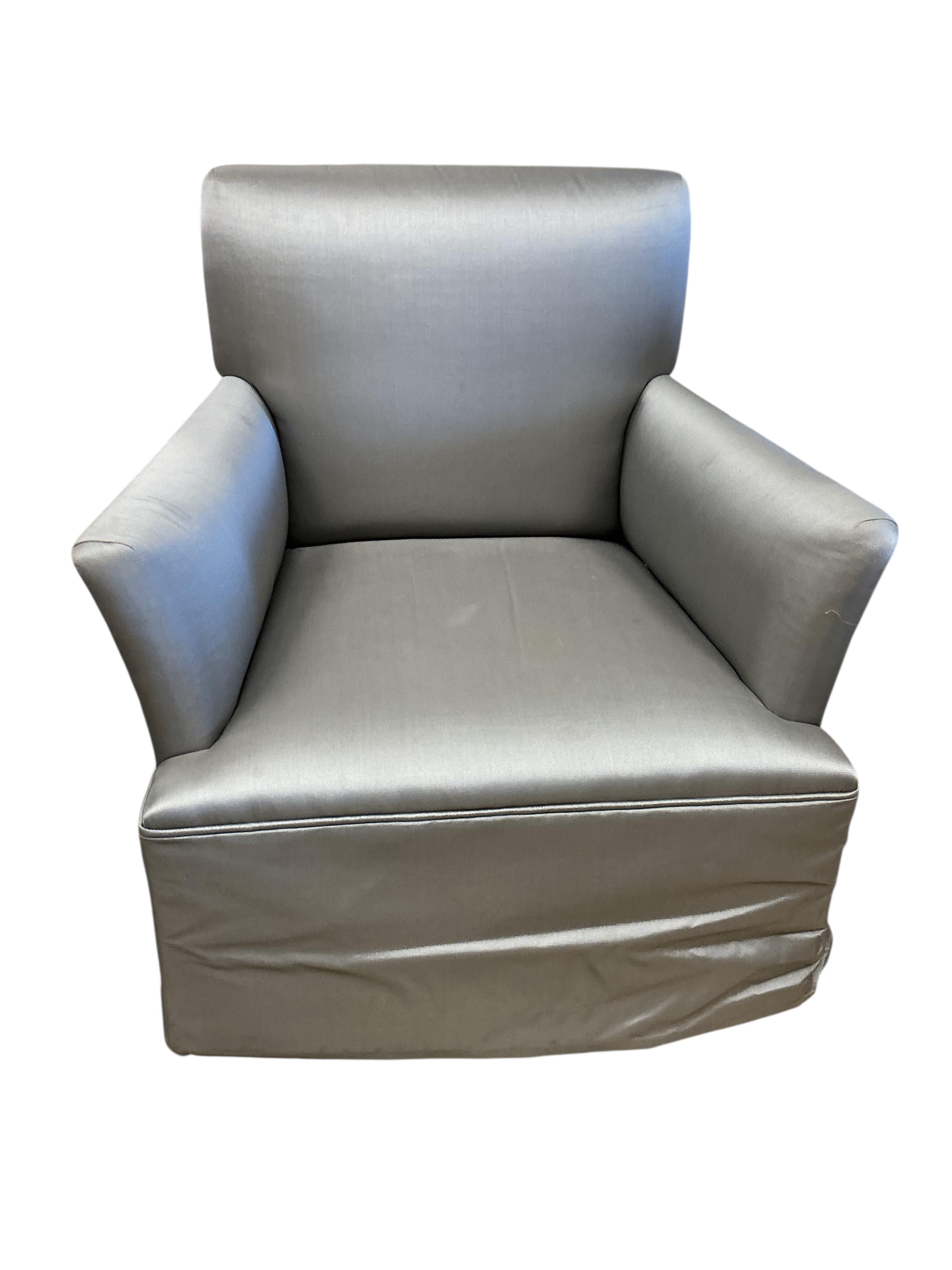 A pair of contemporary Ben Whistler silver fabric armchairs, width 74cm, depth 70cm, height 85cm